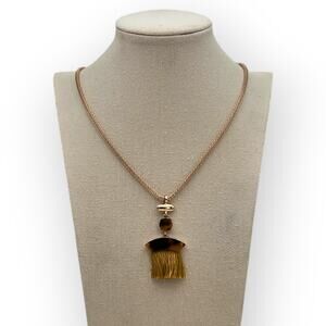 Tortoiseshell Tassel Fringe Pendant Vintage Long Necklace – Boho / Earthy